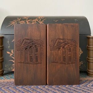 Vintage Pair Lasercraft Solid Walnut Bookends